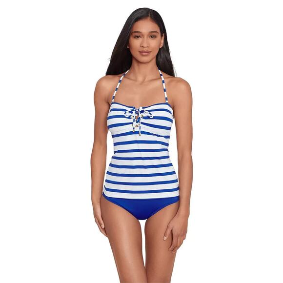 Ralph Lauren Port Stripe Lace Front Tankini Top Royal SIZE 8 NWT - Picture 1 of 5